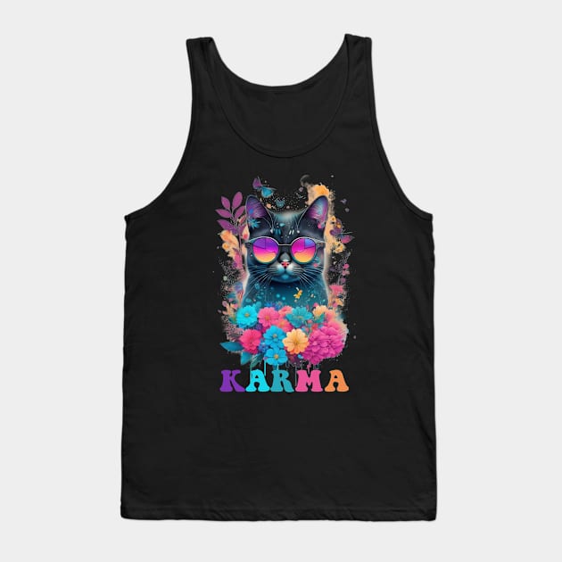 Karma Is A Cat Tank Top by Kardio